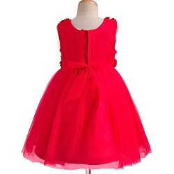 Babyhug Mesh Woven Sleeveless Party Dress With 3D Flower Detailing & Cotton Lining - Red