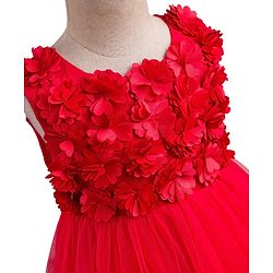 Babyhug Mesh Woven Sleeveless Party Dress With 3D Flower Detailing & Cotton Lining - Red