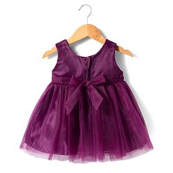 Babyhug Woven Sleeveless 5 Layer Party Dress with Floral Applique & Cotton Lining - Wine