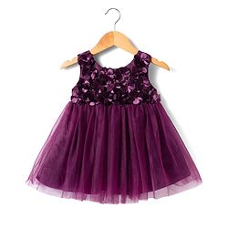 Babyhug Woven Sleeveless 5 Layer Party Dress with Floral Applique & Cotton Lining - Wine