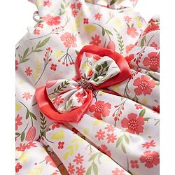Babyhug Woven Half Puffed Sleeves 5 Layer Party Dress with Floral Print Bow Applique & Cotton Lining - White