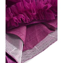 Babyhug 5 Layers Fit & Flare Half Sleeves Glitter Mesh Party Dress with Bow Deatiling and Cotton Lining - Wine