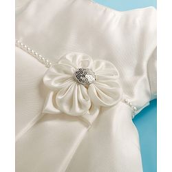 Babyhug Premium Satin Puffed Sleeves Fit & Flared Party Dress With Booties & Floral Applique - White