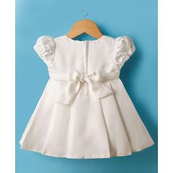 Babyhug Premium Satin Puffed Sleeves Fit & Flared Party Dress With Booties & Floral Applique - White