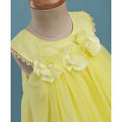 Babyhug Mesh Woven Sleeveless Party Dress With Floral Corsage - Yellow