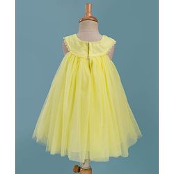 Babyhug Mesh Woven Sleeveless Party Dress With Floral Corsage - Yellow