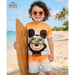 Babyhug Disney Single Jersey Knit Half Sleeves Tie & Dye T-Shirt & Shirts Set with Mickey Mouse Graphic - Multicolor