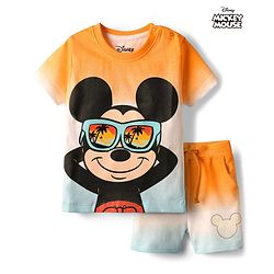 Babyhug Disney Single Jersey Knit Half Sleeves Tie & Dye T-Shirt & Shirts Set with Mickey Mouse Graphic - Multicolor