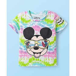 Babyhug Disney Single Jersey Knit Half Sleeves Tie & Dye T-Shirt & Shorts Set with Mickey Mouse Graphic - Multicolor