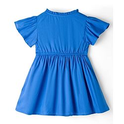 Babyhug 100% Cotton Woven Half Frill Sleeves Frock With Floral Embroidery - Blue