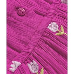Babyhug Cotton Woven Half Puffed Sleeves Frock With Floral Embroidery - Purple