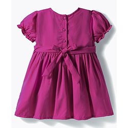 Babyhug Cotton Woven Half Puffed Sleeves Solid Colour A Line Frock with Bow Applique - Dark Pink