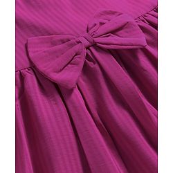 Babyhug Cotton Woven Half Puffed Sleeves Solid Colour A Line Frock with Bow Applique - Dark Pink