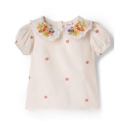 Babyhug 100% Cotton Woven Half Sleeves Frock & Inner Tee With Floral Embroidered - Blue