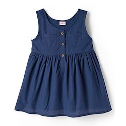 Babyhug 100% Cotton Woven Half Sleeves Frock & Inner Tee With Floral Embroidered - Blue