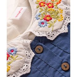 Babyhug 100% Cotton Woven Half Sleeves Frock & Inner Tee With Floral Embroidered - Blue