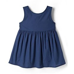 Babyhug 100% Cotton Woven Half Sleeves Frock & Inner Tee With Floral Embroidered - Blue