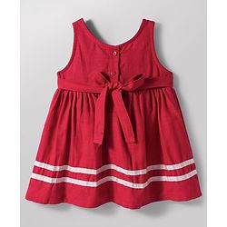 Babyhug Cotton Woven Half Puffed Sleeves Polka Dots Printed T-Shirt & Frock with Bow Applique - Red