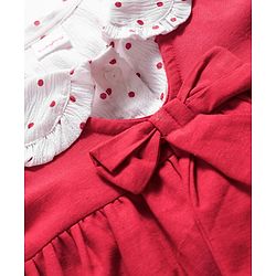 Babyhug Cotton Woven Half Puffed Sleeves Polka Dots Printed T-Shirt & Frock with Bow Applique - Red