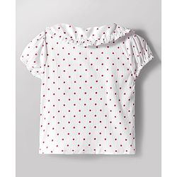 Babyhug Cotton Woven Half Puffed Sleeves Polka Dots Printed T-Shirt & Frock with Bow Applique - Red