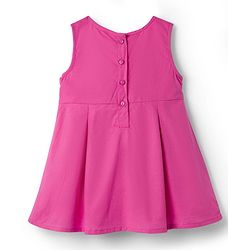 Babyhug Cotton Woven Frock & Full Sleeves Inner Tee With Floral Print & Bow Applique - Pink & White