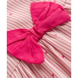 Babyhug 100% Cotton Woven Half Sleeves Striped & Polka Dots Printed Frock With Bow Applique - Pink
