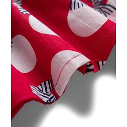 Babyhug Cotton Woven Half Sleeves Frock With Bow Print - Red