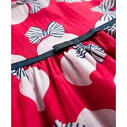 Babyhug Cotton Woven Half Sleeves Frock With Bow Print - Red