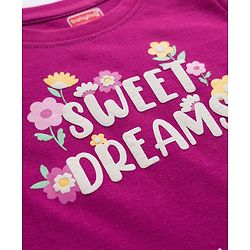 Babyhug Cotton Knit Full Sleeves T-Shirt & Pajama Night Suit with Sweet Dreams Print - Dark Pink