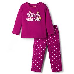 Babyhug Cotton Knit Full Sleeves T-Shirt & Pajama Night Suit with Sweet Dreams Print - Dark Pink