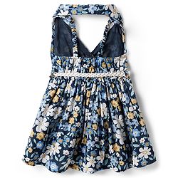 Babyhug 100% Cotton Woven Sleeveless Floral Printed Frock With Belt - Navy Blue