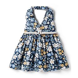 Babyhug 100% Cotton Woven Sleeveless Floral Printed Frock With Belt - Navy Blue