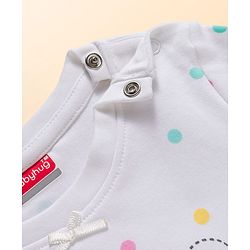 Babyhug Cotton Knit Full Sleeves Polka Dots Printed & Hearts Embroidered T-Shirt & Pyjama Night Suit - White & Pink