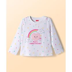 Babyhug Cotton Knit Full Sleeves Polka Dots Printed & Hearts Embroidered T-Shirt & Pyjama Night Suit - White & Pink