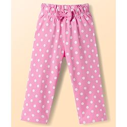 Babyhug Cotton Knit Full Sleeves Polka Dots Printed & Hearts Embroidered T-Shirt & Pyjama Night Suit - White & Pink