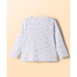 Babyhug Cotton Knit Full Sleeves Polka Dots Printed & Hearts Embroidered T-Shirt & Pyjama Night Suit - White & Pink