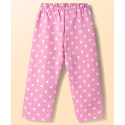 Babyhug Cotton Knit Full Sleeves Polka Dots Printed & Hearts Embroidered T-Shirt & Pyjama Night Suit - White & Pink