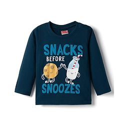 Babyhug Cotton Knit Full Sleeves T-Shirt & Pyjama Night Suit With Text Print - Navy Blue