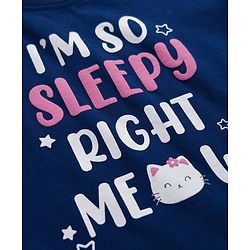 Babyhug Cotton Knit Full Sleeves T-Shirt & Pajama Night Suit with Text Print - Navy Blue