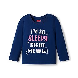 Babyhug Cotton Knit Full Sleeves T-Shirt & Pajama Night Suit with Text Print - Navy Blue