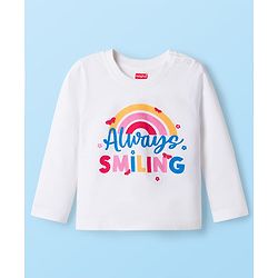 Babyhug Cotton Knit Full Sleeves T-Shirt & Pajama Night Suit with Always Smiling Print - Red & White