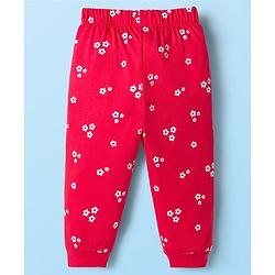 Babyhug Cotton Knit Full Sleeves T-Shirt & Pajama Night Suit with Always Smiling Print - Red & White