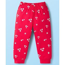 Babyhug Cotton Knit Full Sleeves T-Shirt & Pajama Night Suit with Always Smiling Print - Red & White