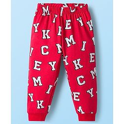 Babyhug Disney Single Jersey Knit Full Sleeves T-Shirt & Joggers Night Suit With Mickey Mouse Graphics - Multicolor