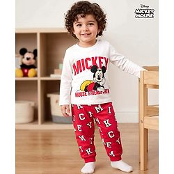 Babyhug Disney Single Jersey Knit Full Sleeves T-Shirt & Joggers Night Suit With Mickey Mouse Graphics - Multicolor