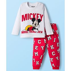 Babyhug Disney Single Jersey Knit Full Sleeves T-Shirt & Joggers Night Suit With Mickey Mouse Graphics - Multicolor