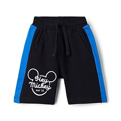 Babyhug Disney Single Jersey Knit  Half Sleeves T-Shirt & Cut & Sew Shorts Set with Mickey & Friend Front and Back Print - Blue & Black