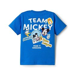 Babyhug Disney Single Jersey Knit  Half Sleeves T-Shirt & Cut & Sew Shorts Set with Mickey & Friend Front and Back Print - Blue & Black