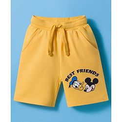 Babyhug Disney Single Jersey Knit Half Sleeves T-Shirt & Shorts Set with Mickey & Friend Front and Back Print - White & Yellow