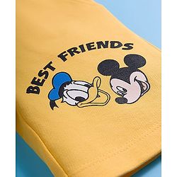 Babyhug Disney Single Jersey Knit Half Sleeves T-Shirt & Shorts Set with Mickey & Friend Front and Back Print - White & Yellow